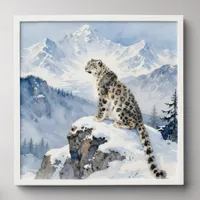 A Snow Leopard on Snowy Peak Peel And Stick Photo Tile