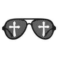 Religious Church Cross Black and White Aviator Sunglasses