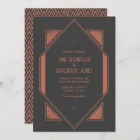 Charcoal Slate & Copper Art Deco Wedding Photo Invitation