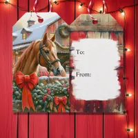 Brown Horse, Bows and Barns Rustic Christmas Gift Tags