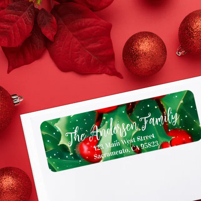 Christmas Greenery Red Berries Return Address Label