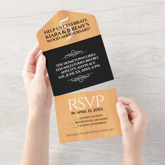 Elegant 5th Wood Wedding Anniversary Celebration All In One Invitation