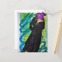 Pirate Lady With Purple Flower Face Mixed Media Postcard