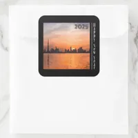 Happy New Year - Sunset over a seaside town 2025 Square Sticker