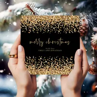 Modern Gold Glitter Merry Christmas Black Invitation