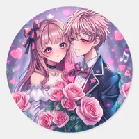 Sweet Anime Valentine's Day Classic Round Sticker