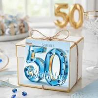 Blue Gemstone and Gold Glam 50th Birthday Favor Tags