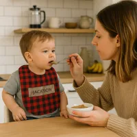 Custom Boys Name Red Black Buffalo Plaid Baby Bib