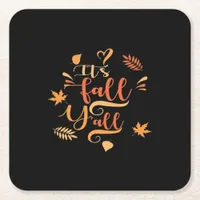 Happy Fall Y’all It’s Fall Y’all Retro Classic Square Paper Coaster