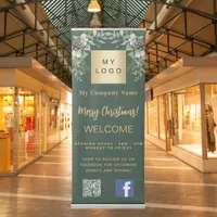 Christmas emerald green business logo QR Facebook Retractable Banner