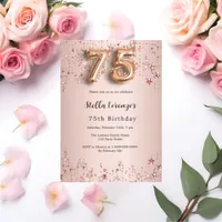 75th birthday rose gold pink stars invitation