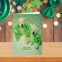 Two Teddy Bears with Shamrocks Card