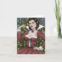 Vampire Lady in Red Dress With Stripes Christmas Card