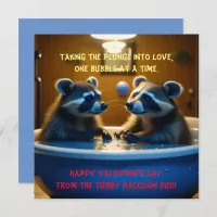 Adorable Raccoons in Bathtub Fun Valentine's Day Holiday Card