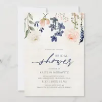 Peach & Blue Bridal Shower Botanical Vintage Invitation