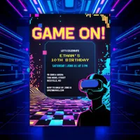 Cool Gamer Party Glitch Theme VR Birthday Invitation