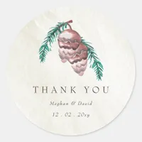  Rustic Winter Forest Woodland Pine Cone Wedding C Classic Round Sticker