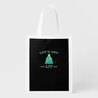 Let's Get Lit Funny Drunk Drinking Christmas Tree  Grocery Bag