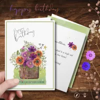 Vibrant Watercolor Floral Wooden Planter Birthday  Card
