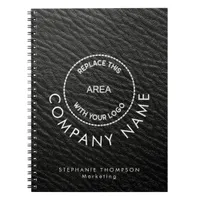 Company Employee Name Logo Black Faux Leather  Notebook