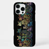Stylized Cat Tribe Colors on Black Frieze iPhone 16 Pro Max Case