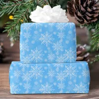 Elegant Modern Snowflake Pattern Blue Christmas Wrapping Paper