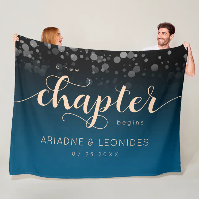 Elegant Peach Oceanic Blue Wedding A New Chapter Fleece Blanket