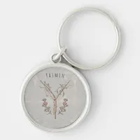 Minimalist Yarrow Flower Monogram 'Y' Keychain