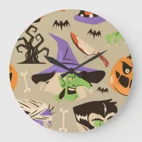 Halloween Vintage Pattern Large Clock