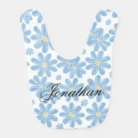 Blue Floral Pattern - Personalized Baby Bib