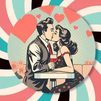 Cute Retro Couple Kissing Pop Art Hearts Classic Round Sticker