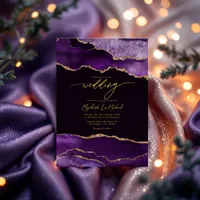 Elegant Purple and Gold Agate Wedding QR Code Invitation