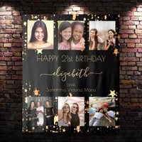 Birthday photo collage black gold best friends tapestry