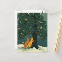 Christmas Pine Tree and Two Ginger Kitties Postcard