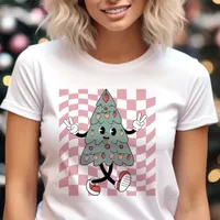 Dancing Christmas Tree Pink Checkered Retro Tri-Blend Shirt