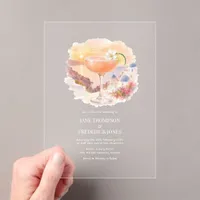 Transparent Santorini Sunset Pink Cocktail Wedding Acrylic Invitations