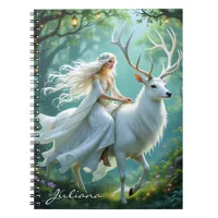 Pretty Fairy and White Deer in Enchanted Forest Notebook