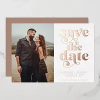 Modern Neutral Rose Gold Foil Photo Save the Date Foil Invitation