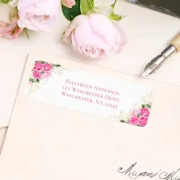 Pink Gold Floral Watercolor Wedding Return Address Label