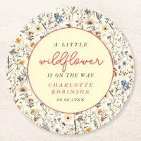 A Little Wildflower Girl Baby Shower Round Paper Coaster