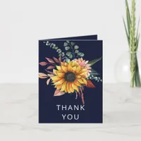 Rustic Navy Burgundy Sunflowers Thank You Card