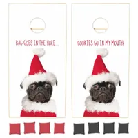 Cute Black Pug in Christmas Santa Hat Cornhole Set