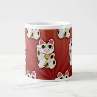 Lucky Cat Pattern Fortune Pet White Kitty Art Large Coffee Mug