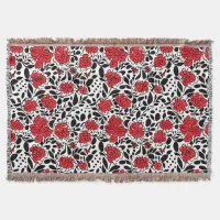 Pretty Floral Pattern in Red, Black and White Throw Blanket