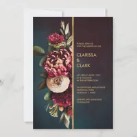 Dark Moody Bold Floral Marsala Wedding Invitation