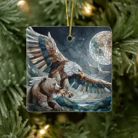 Mosaic Ai Art | Brown Bear and an Eagle Full Moon Ceramic Ornament