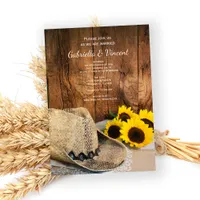 Cowboy Hat, Sunflowers Barn Wood Country Wedding Invitation