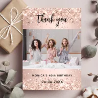 Birthday rose gold photo glitter thank you card