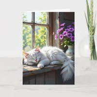 Cat Napping on the Window Sill | Happy Birthday Card
