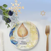 Happy Hanukkah Greeting Candle Light  Paper Plates